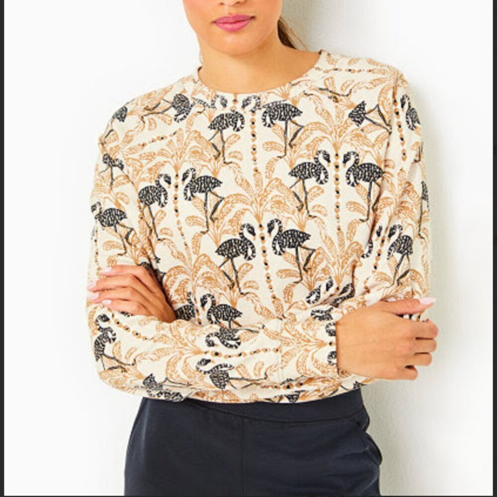 Zelek Cotton Pullover Sweatshirt Deeper Coconut Lil Stir It Up Lilly Pulitzer